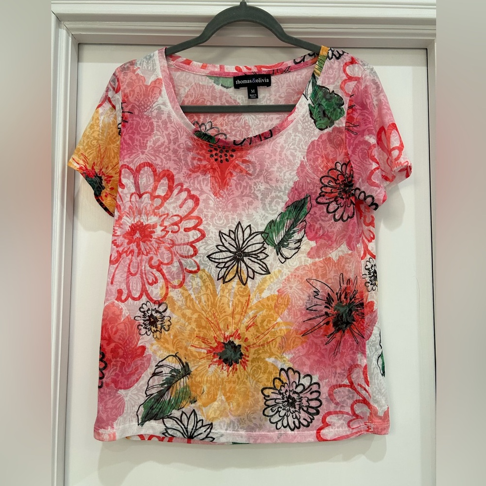 Thomas & Olivia Floral Print Women's Top - Pink, Yellow, Green